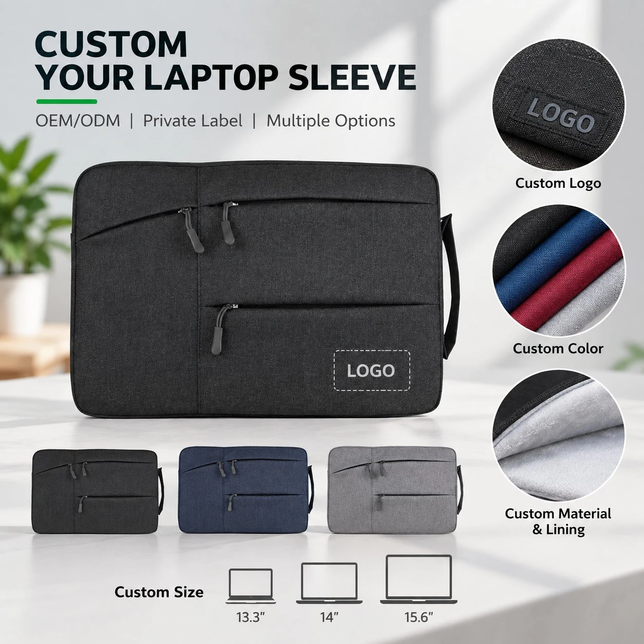 Custom 15.6 inch laptop sleeve with logo, color, material, lining and size options for OEM ODM private label orders Custom 15.6 inch laptop sleeve with logo, color, material, lining and size options for OEM ODM private label orders
